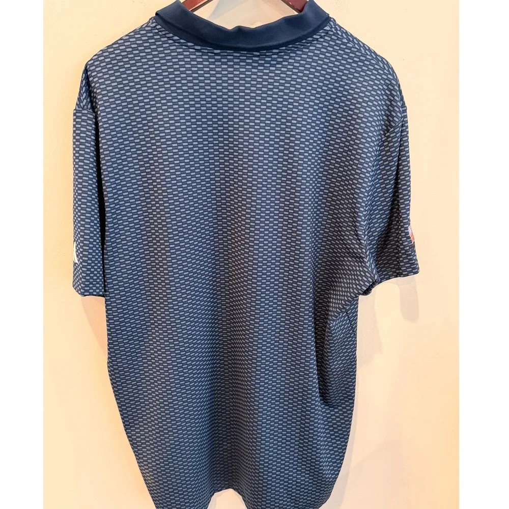 Adidas Mens Golf Polo Shirt Blue Geometric Textured USA Flag Patch XL